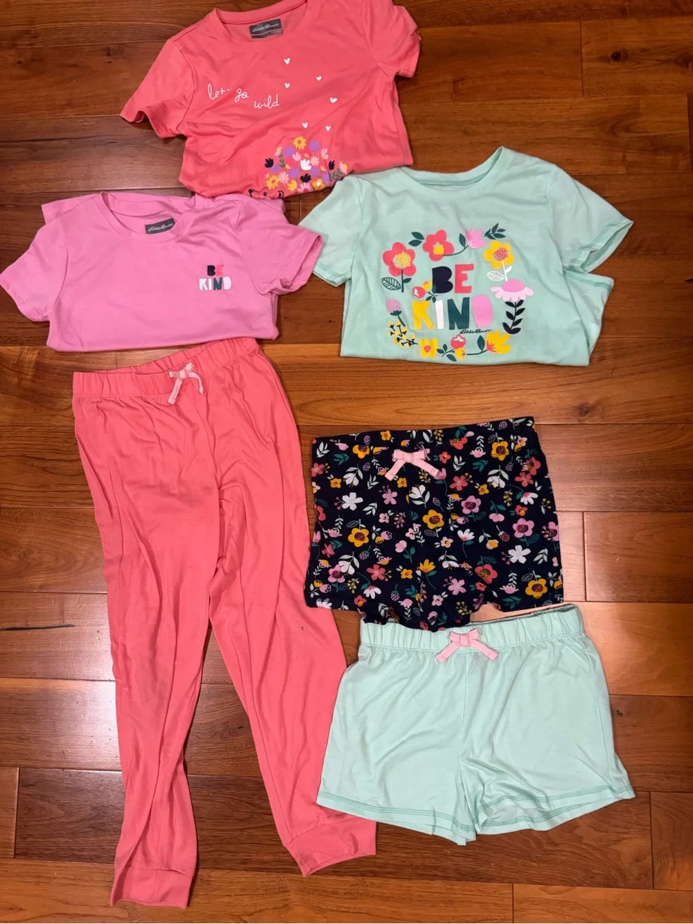 Eddie Bauer Pink & Mint Floral 'Be Kind' 6 Piece Kids Pajama Set- size 10/12